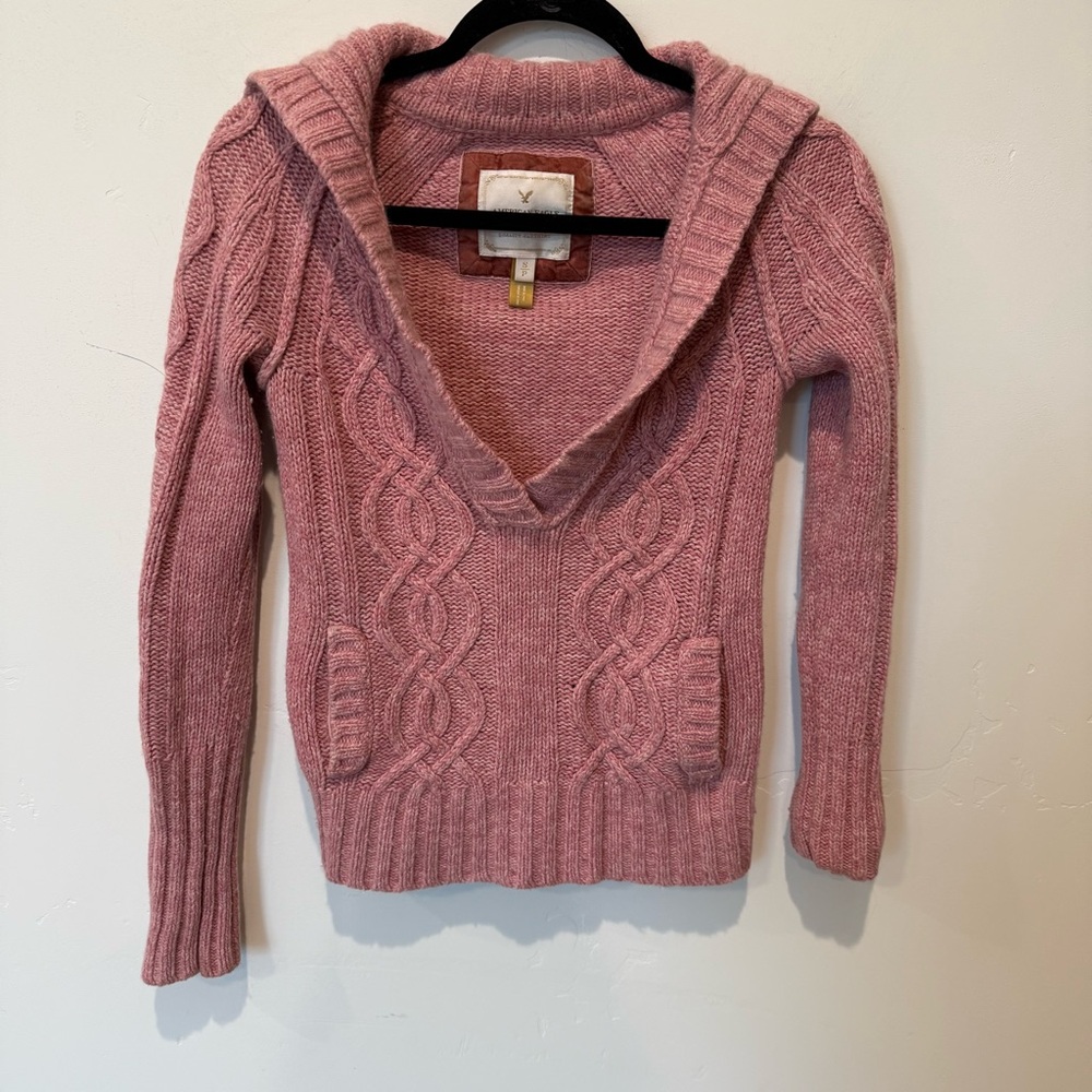 American Eagle Cozy Pink Cable Knit Sweater Womens Size Small Y2K 2000s Preppy